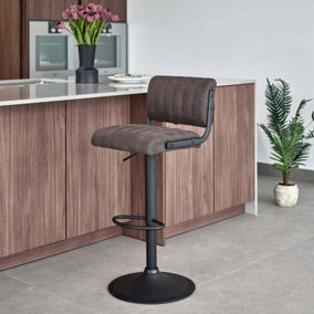 Gas Lift Bar Stool with Faux Leather upholstery and foot rest Industrial Bar Stool in Grey (Single)