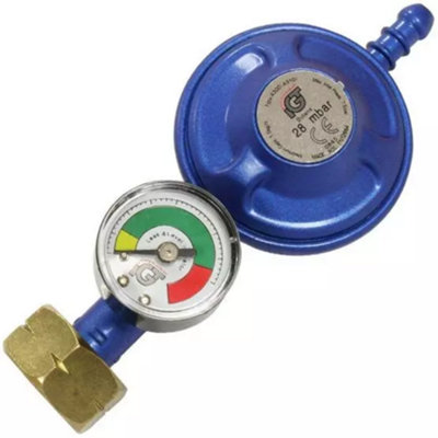 Gas Push Fit 21mm Clip On 28mbar Gas Regulator + Dial Level Gauge