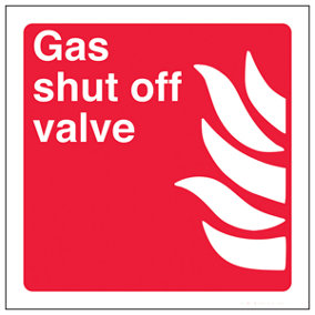 Gas Shut Off Valve Fire Safety Equipment Sign - Adhesive Vinyl - 100x100mm (x3)