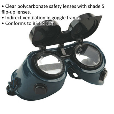 Gas Welding Goggles with Flip Up Lens - Shade 5 - Indirect Ventilation - PPE