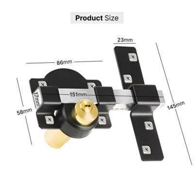 Gate Lock Garden Security Double Long Throw Bolt Rim Lock