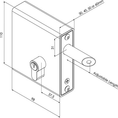 Gatemaster Select pro weld in long throw keylatch gate lock for 30mm ...