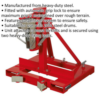 Gator Grip Forklift 205L Drum Grab - 400kg Weight Limit - Heavy Duty Steel