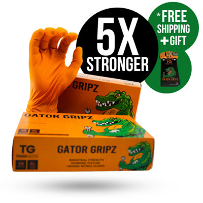 Gator Gripz (50 Gloves) - Orange Diamond Grip - Disposable Nitrile Gloves - Latex & Powder Free - XL