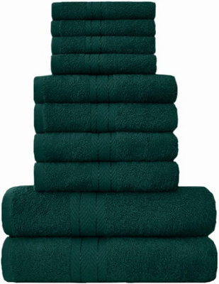 GAVENO CAVAILIA 10 Piece Toronto Towel Bale Set Dark Green Premier Super Soft And Quick Obsorbent Bath Towel