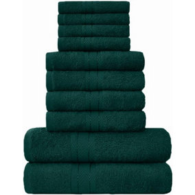 GAVENO CAVAILIA 10 Piece Toronto Towel Bale Set Dark Green Premier Super Soft And Quick Obsorbent Bath Towel