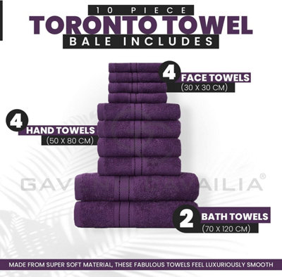 GAVENO CAVAILIA 10 Piece Toronto Towel Bale Set Purple Premier Super Soft And Quick Obsorbent Bath Towel