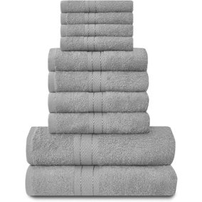GAVENO CAVAILIA 10 Piece Toronto Towel Bale Set Silver Premier Super Soft And Quick Obsorbent Bath Towel