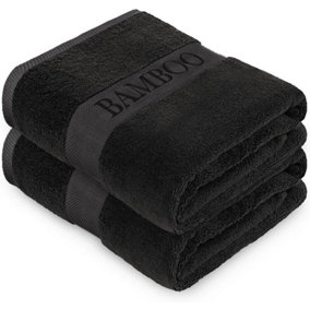 GAVENO CAVAILIA 2PK Bamboo Bath Sheet 90x140 Black Super Absorbent Quick Drying Extra Large Cotton Towel Set For Spa Gym Towel