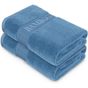 GAVENO CAVAILIA 2PK Bamboo Bath Sheet 90x140 Blue Super Absorbent Quick Drying Extra Large Cotton Towel Set For Spa Gym Towel