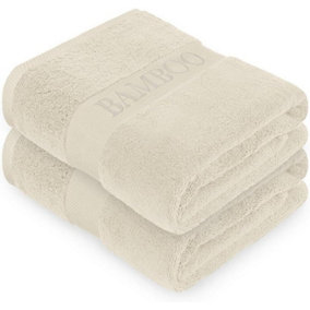 GAVENO CAVAILIA 2PK Bamboo Bath Sheet 90x140 Bone Super Absorbent Quick Drying Extra Large Cotton Towel Set For Spa Gym Towel