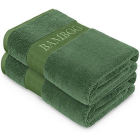 GAVENO CAVAILIA 2PK Bamboo Bath Sheet 90x140 Green Super Absorbent Quick Drying Extra Large Cotton Towel Set For Spa Gym Towel