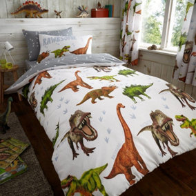 GAVENO CAVAILIA Luxury Kids Printed Dinosaur Multi Single Duvet Cover With Matching Pillowcase Bedding Set