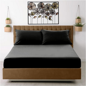 GAVENO CAVAILIA Microfiber Fitted Sheet Double Black Luxurious Premium Quality Bedsheet
