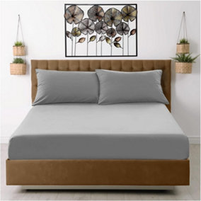 GAVENO CAVAILIA Microfiber Fitted Sheet Double Grey Luxurious Premium Quality Bedsheet