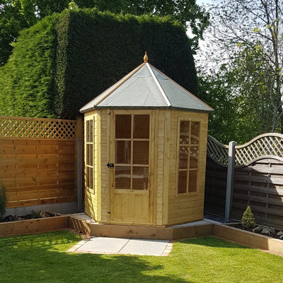 Gazebo 6 x 6 Feet Pressure Treated Double Door with Two Opening Windows Summerhouse - 3