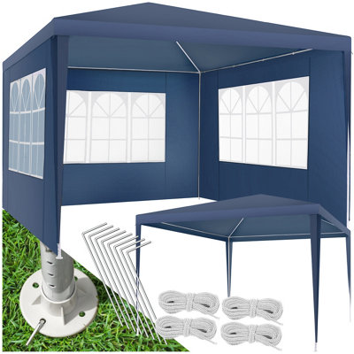 Gazebo Baraban - 3 x 3 m, with 3 side panels, weather & UV-resistant, guy ropes incl.  - blue