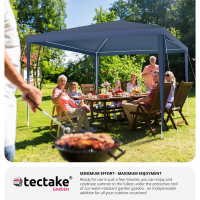 Gazebo Baraban - 3 x 3 m, with 3 side panels, weather & UV-resistant, guy ropes incl.  - blue