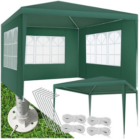 Gazebo Baraban - 3 x 3 m, with 3 side panels, weather & UV-resistant, guy ropes incl.  - green