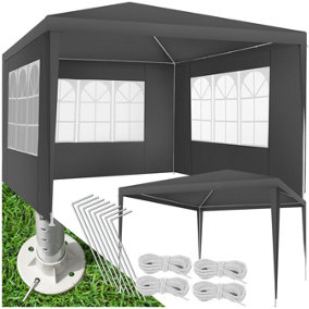 Gazebo Baraban - 3 x 3 m, with 3 side panels, weather & UV-resistant, guy ropes incl.  - grey