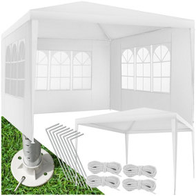 Gazebo Baraban - 3 x 3 m, with 3 side panels, weather & UV-resistant, guy ropes incl.  - white