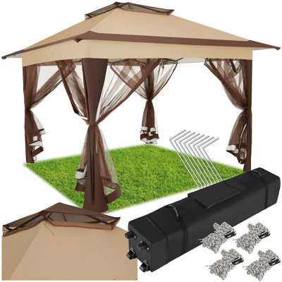 Gazebo Carabobo - 3.64 x 3.64 x 2.94 m, 4 side panels , water-repellent roof, UV protection - brown