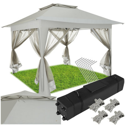 Gazebo Carabobo - 3.64 x 3.64 x 2.94 m, 4 side panels , water-repellent roof, UV protection - grey