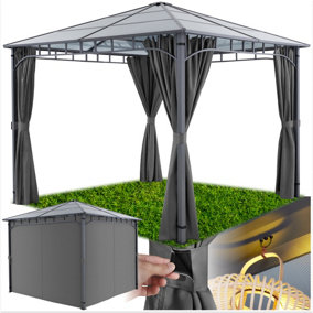 Gazebo Caracas -  4 side panels, weather & UV-resistant, translucent roof 3 x 3 m - grey