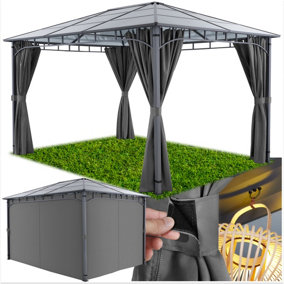 Gazebo Caracas -  4 side panels, weather & UV-resistant, translucent roof 3 x 4 m - grey