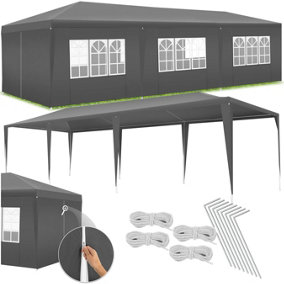Gazebo Elasa - 9 x 3 m, with 8 side panels, weather & UV-resistant  - grey