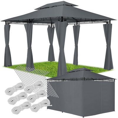 Gazebo Emine - 4 x 3 m, double roof system, 6 side panels, water-repellent, UV protection  - anthracite