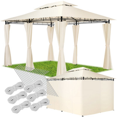 Gazebo Emine - 4 x 3 m, double roof system, 6 side panels, water-repellent, UV protection  - cream