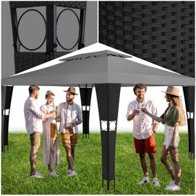 Gazebo Mona - 4 x 3 m, double roof system, water-repellent, 50+ UV protection  - black/anthracite