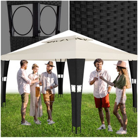 Gazebo Mona - 4 x 3 m, double roof system, water-repellent, 50+ UV protection  - black/cream