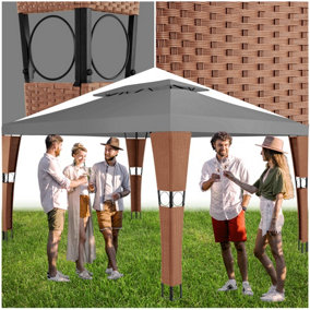 Gazebo Mona - 4 x 3 m, double roof system, water-repellent, 50+ UV protection  - brown/anthracite