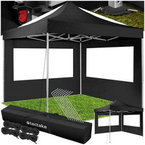 Gazebo Olivia - 3 x 3 m, with aluminium frame, 2 side panels, waterproof  - black