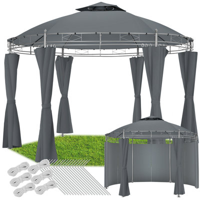 Gazebo Siana - 3.5 m diameter, water-repellent, 6 side panels, double roof system - anthracite