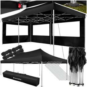 Gazebo Viola - 6 x 3 m, with aluminium scissor frame, 2 side panels, waterproof  - black