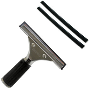 GBPro Professional Window Squeegee Stainless Wiper 15cm/6 " + Machine Cut High Grade Rubber Blade/Strip x 2 - SET