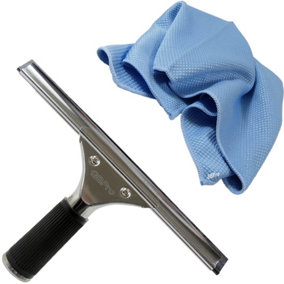 GBPro Professional Window Squeegee Stainless Wiper 25cm/10"  + Next Generation Window Fishscale cloth - SET