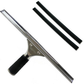 GBPro Professional Window Squeegee Stainless Wiper 35cm/14" + Machine Cut High Grade Rubber Blade/Strip x 2 - SET
