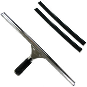 GBPro Professional Window Squeegee Stainless Wiper 45cm/18" + Machine Cut High Grade Rubber Blade/Strip x 2 - SET