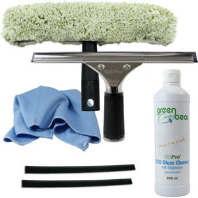 GBPro Professional Window Stainless Steel Squeegee 25cm/10 inch +T Bar+sleeve +Glass Cleaner +Fishscale Glass Cloth +Blades - SET