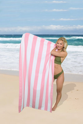 GC GAVENO CAVAILIA 1PK BEACH TOWEL CABANA STRIPE SAND FREE 100X200 BABY PINK Price Comparisons | Compare The Build