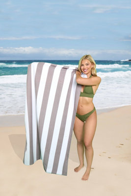 GC GAVENO CAVAILIA 1PK BEACH TOWEL CABANA STRIPE SAND FREE 100X200 LIGHT GREY Price Comparisons | Compare The Build