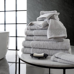 GC GAVENO CAVAILIA 2 Piece Greek EMB Bath Sheet 80x140 Grey Egyptian Cotton Quick Dry Large Bath towel
