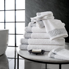 GC GAVENO CAVAILIA 2 Piece Greek EMB Bath Sheet 80x140 White Egyptian Cotton Quick Dry Large Bath towel