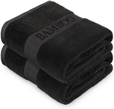 GC GAVENO CAVAILIA 2PK Bamboo Bath Towel 70x120 Black Quick Drying 500 GSM Bath Towels Large Set of 2 For Spa Hotel Towel