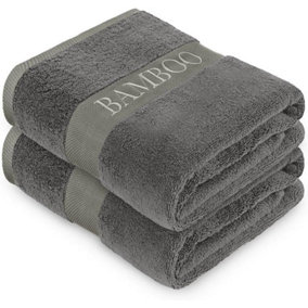 GC GAVENO CAVAILIA 2PK Bamboo Bath Towel 70x120 Charcoal Quick Drying 500 GSM Bath Towels Large Set of 2 For Spa Hotel Towel