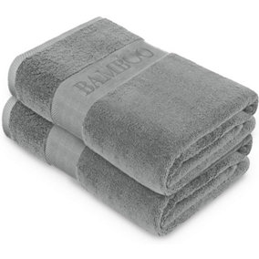GC GAVENO CAVAILIA 2PK Bamboo Bath Towel 70x120 Silver Quick Drying 500 GSM Bath Towels Large Set of 2 For Spa Hotel Towel